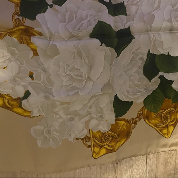 Chanel Gold and Green Floral Silk Scarf - Picture 7 of 13